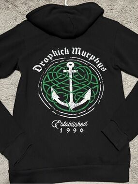 Dropkick Murphys unisex Black Zip-Up Hoodie with Green Anchor Graphic